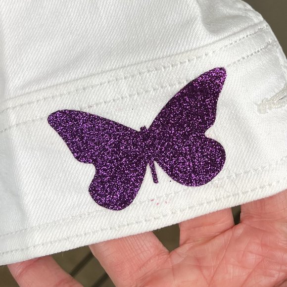 Old Navy Custom Butterfly Embellished White Denim Jacket - Picture 3 of 5